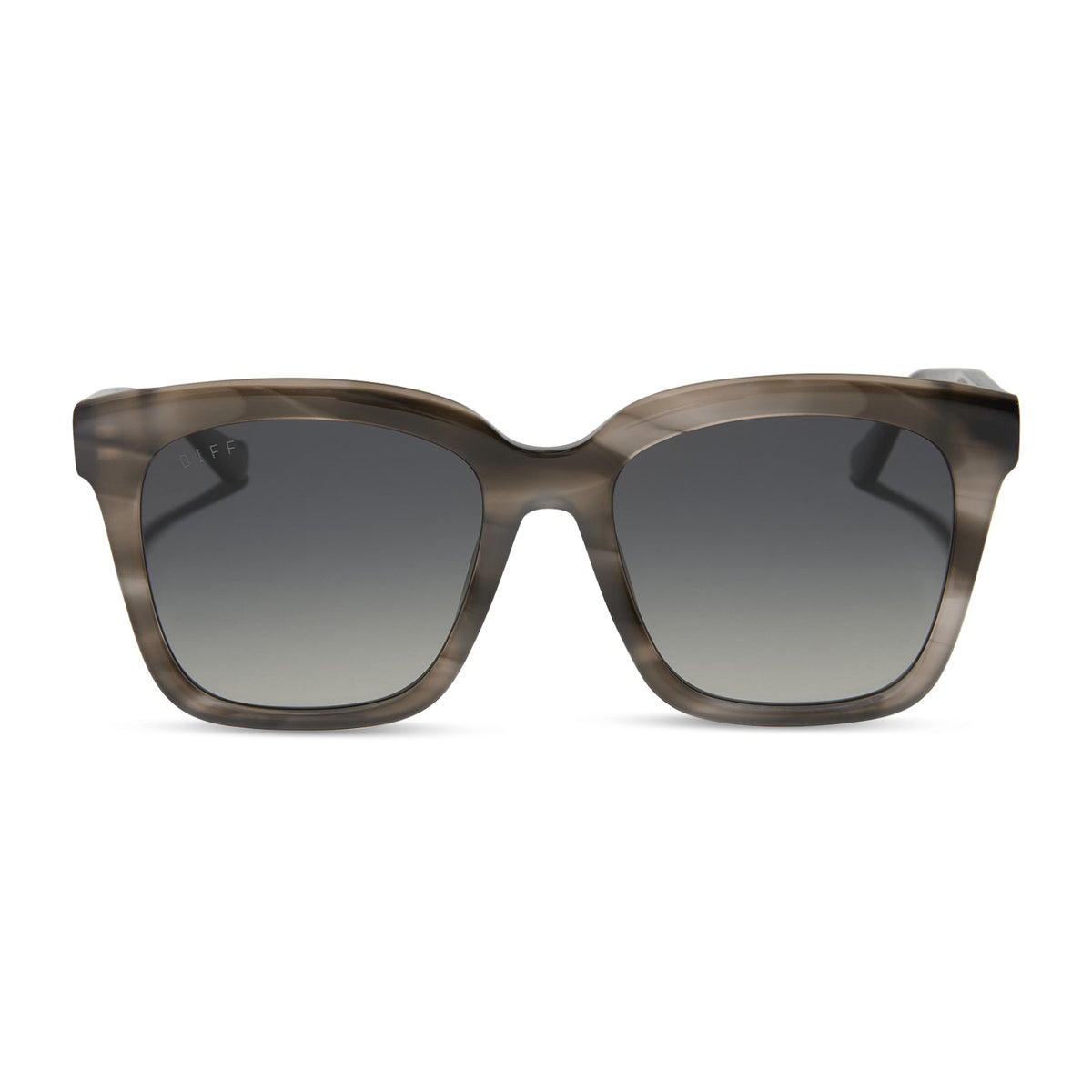 diff eyewear featuring the meredith square sunglasses with a smoke marble frame and grey gradient polarized lenses front view