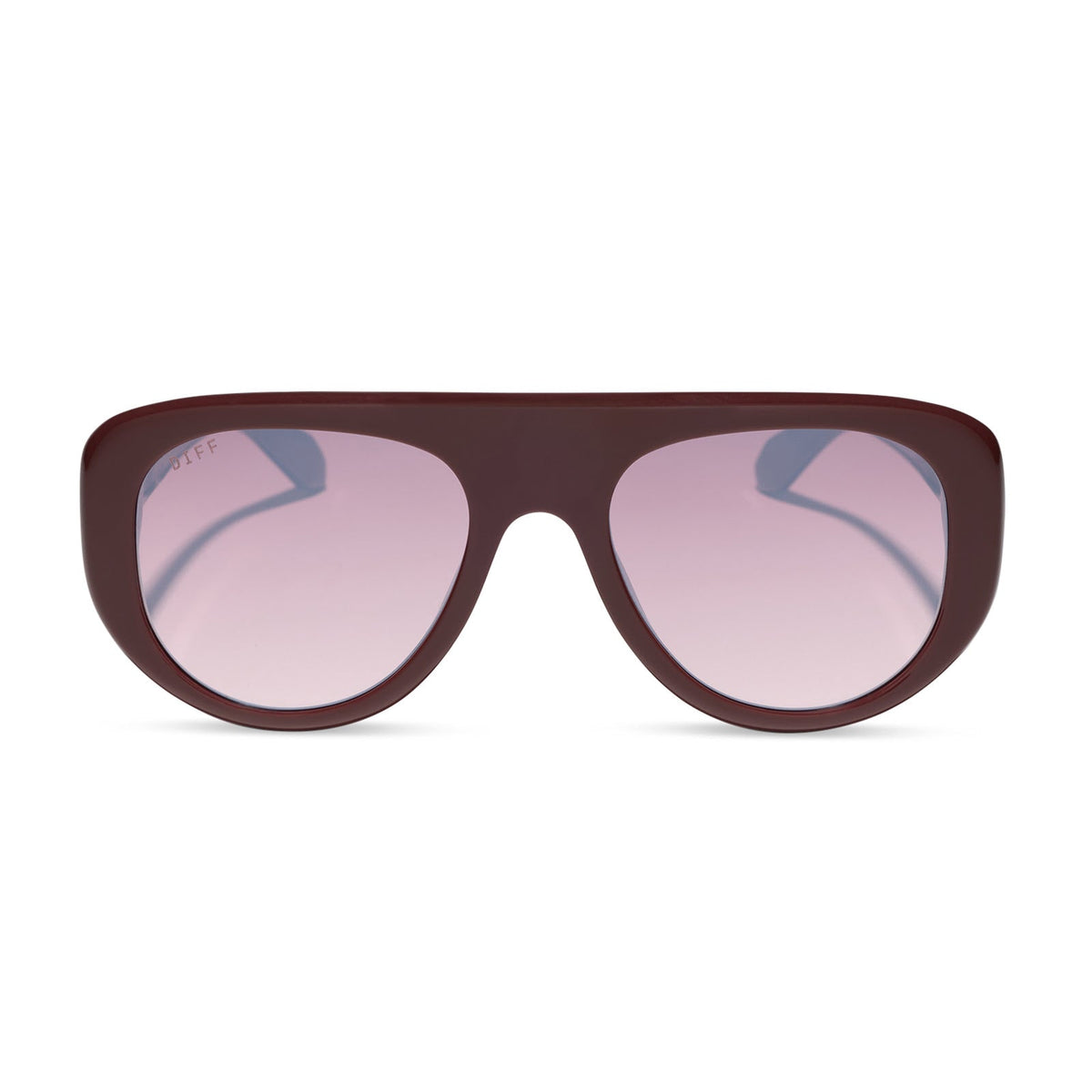 diff eyewear featuring the morgan oversized navigator sunglasses with a rugby red acetate frame and burgundy gradient lenses front view