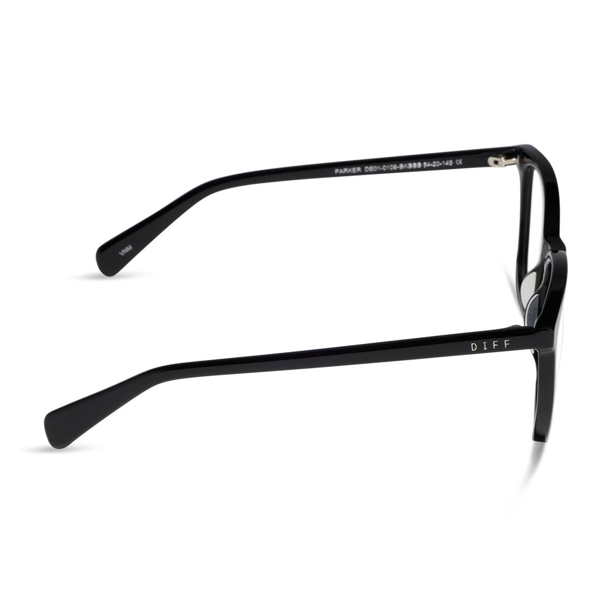 diff eyewear featuring the parker square blue light technology glasses with a black frame side view