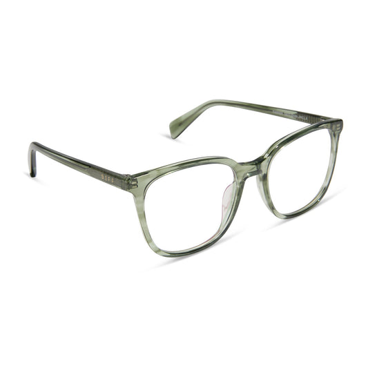 diff eyewear featuring the parker square prescription glasses with a cool matcha green frame and prescription lenses angled view