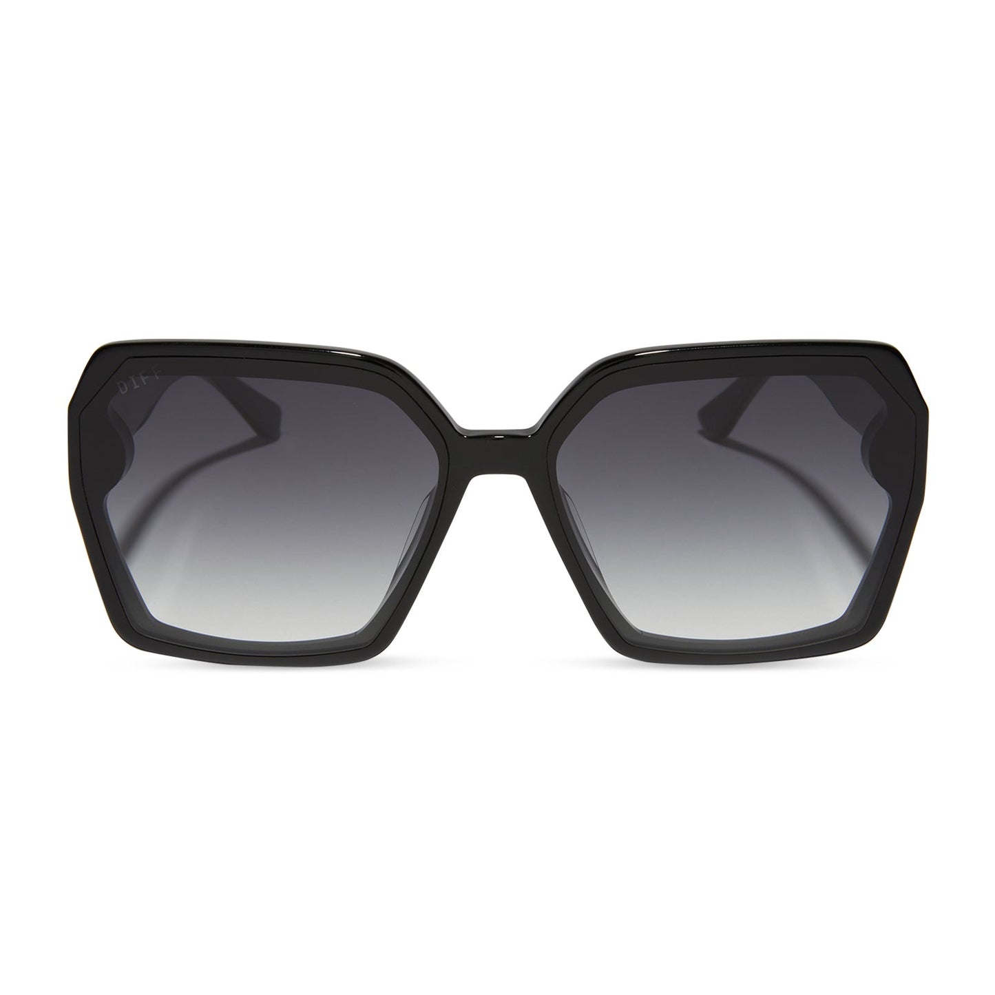 diff eyewear featuring the presley square sunglasses with a black frame and grey gradient lenses front view