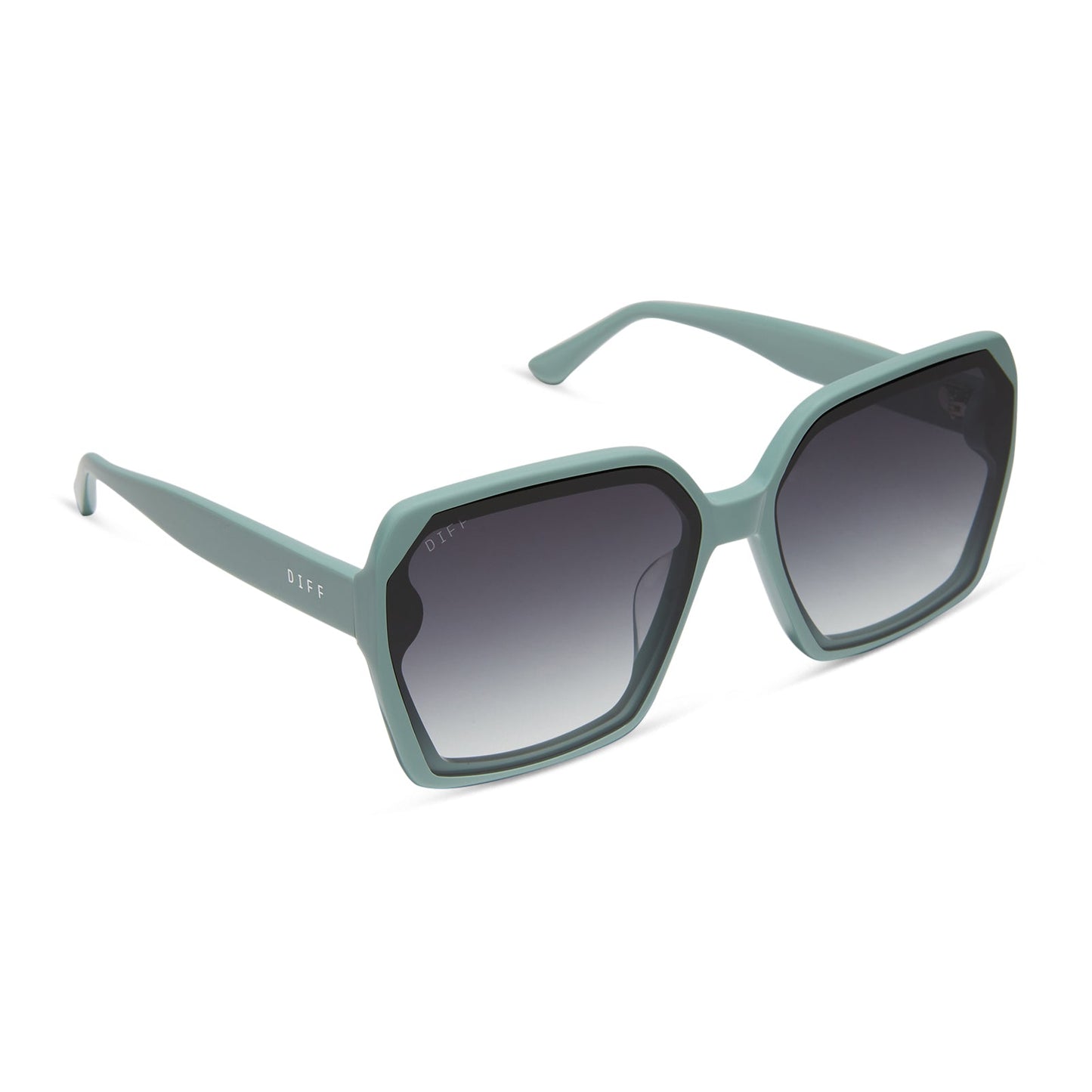 diff eyewear featuring the presley square sunglasses with a steel teal frame and grey gradient lenses angled view