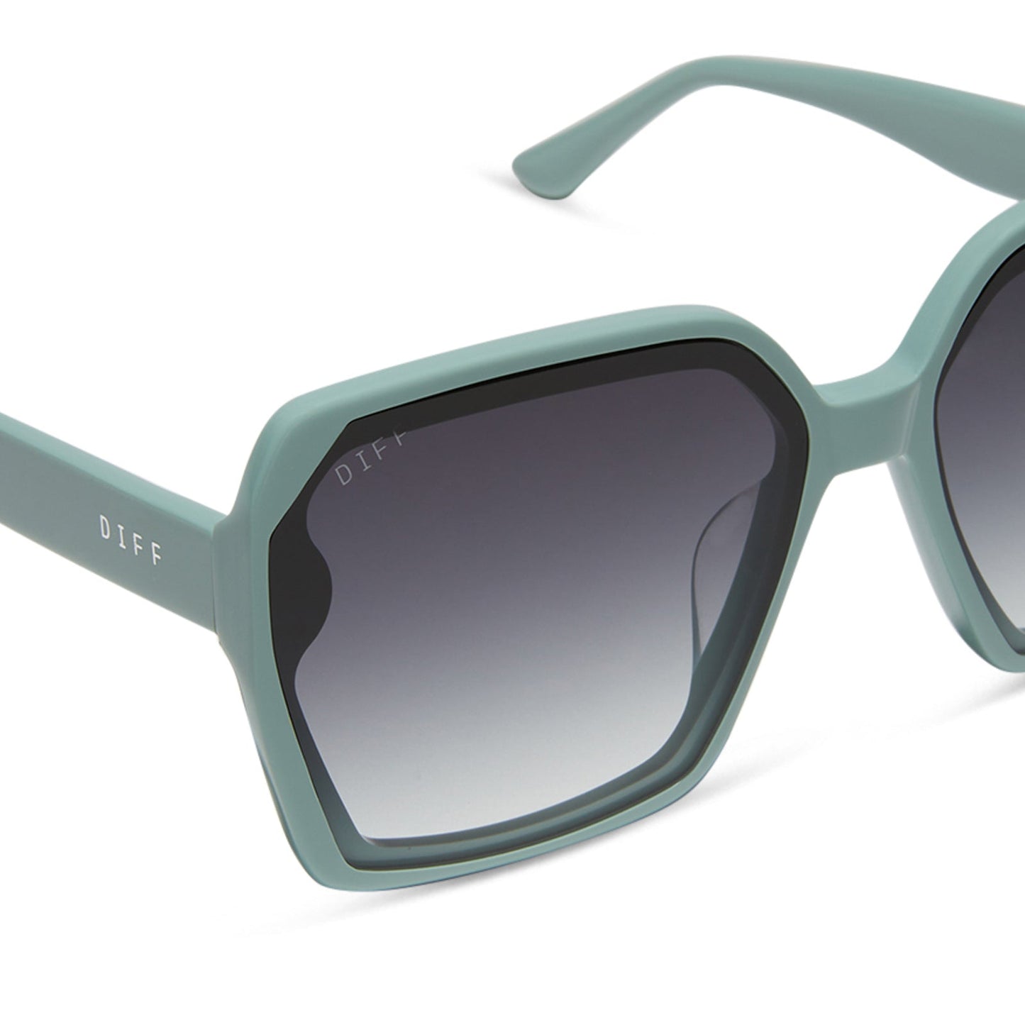 diff eyewear featuring the presley square sunglasses with a steel teal frame and grey gradient lenses detailed view
