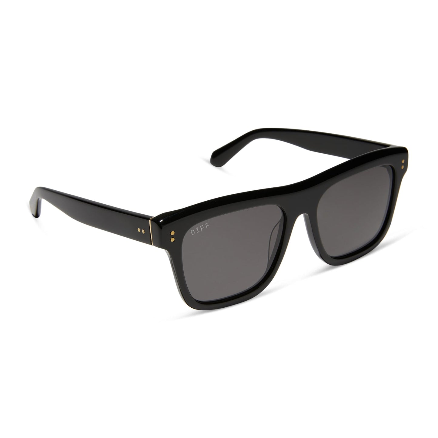 diff eyewear sammy square sunglasses with a black acetate frame and grey polarized lenses angled view