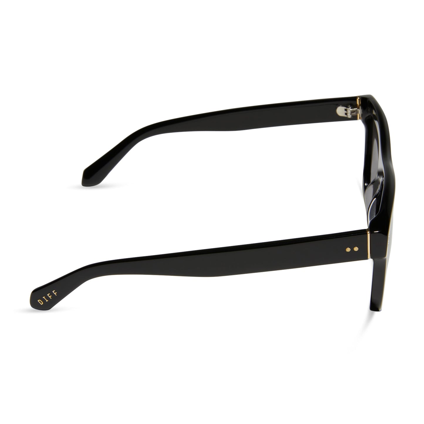 diff eyewear sammy square sunglasses with a black acetate frame and grey polarized lenses side view