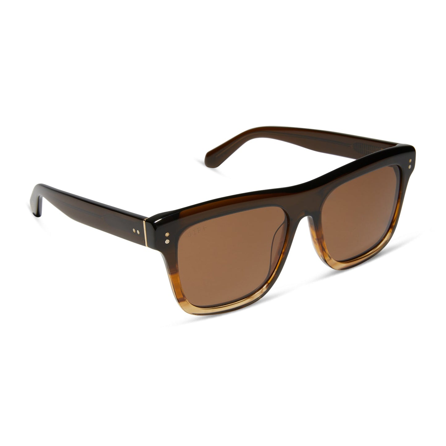 diff eyewear sammy square sunglasses with a mocha brown gradient acetate frame and brown polarized lenses angled view