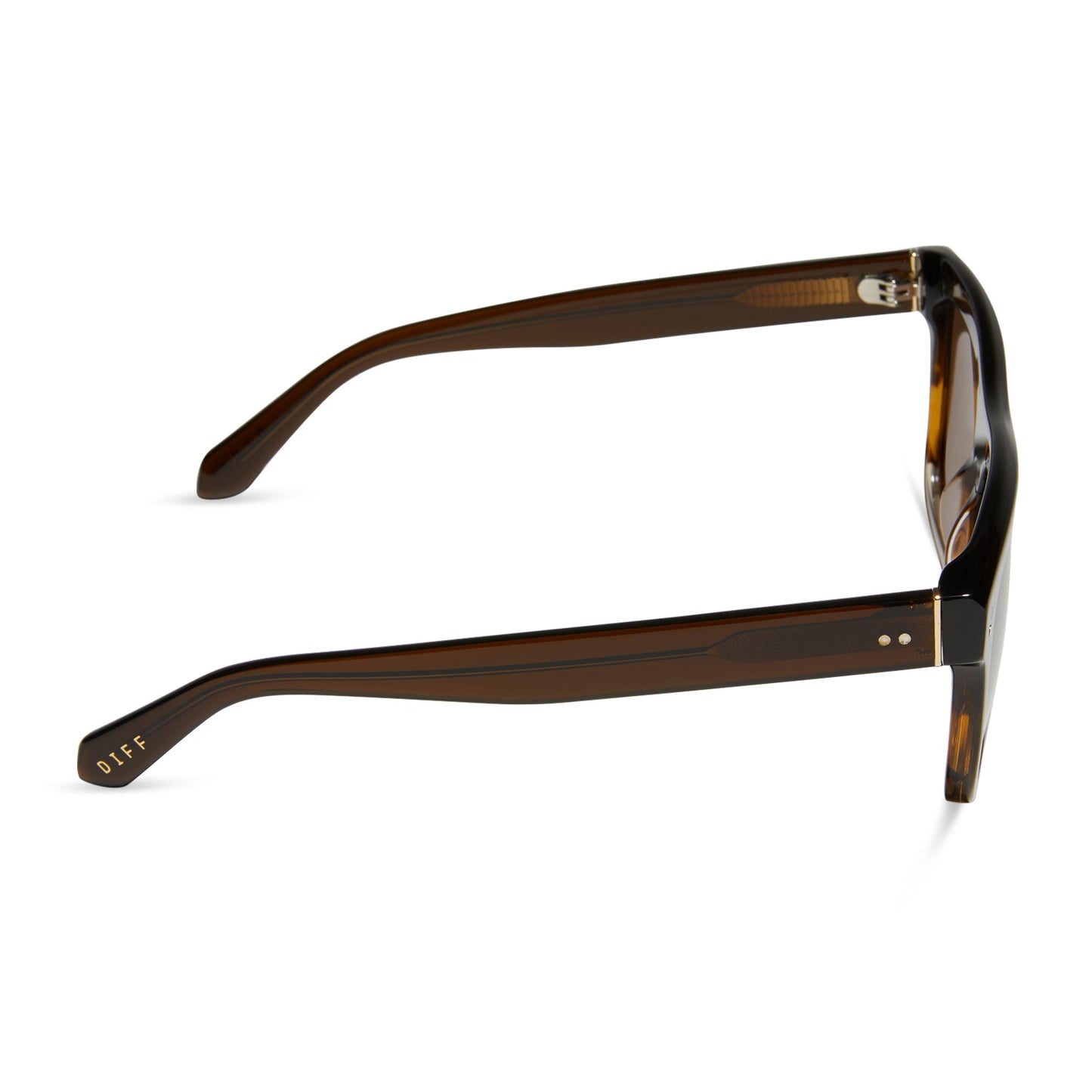 diff eyewear sammy square sunglasses with a mocha brown gradient acetate frame and brown polarized lenses side view