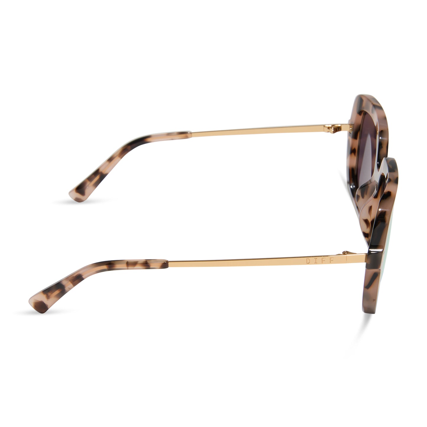 diff eyewear featuring the sandra square sunglasses with a himalayan tortoise frame and taupe mirror lenses side view