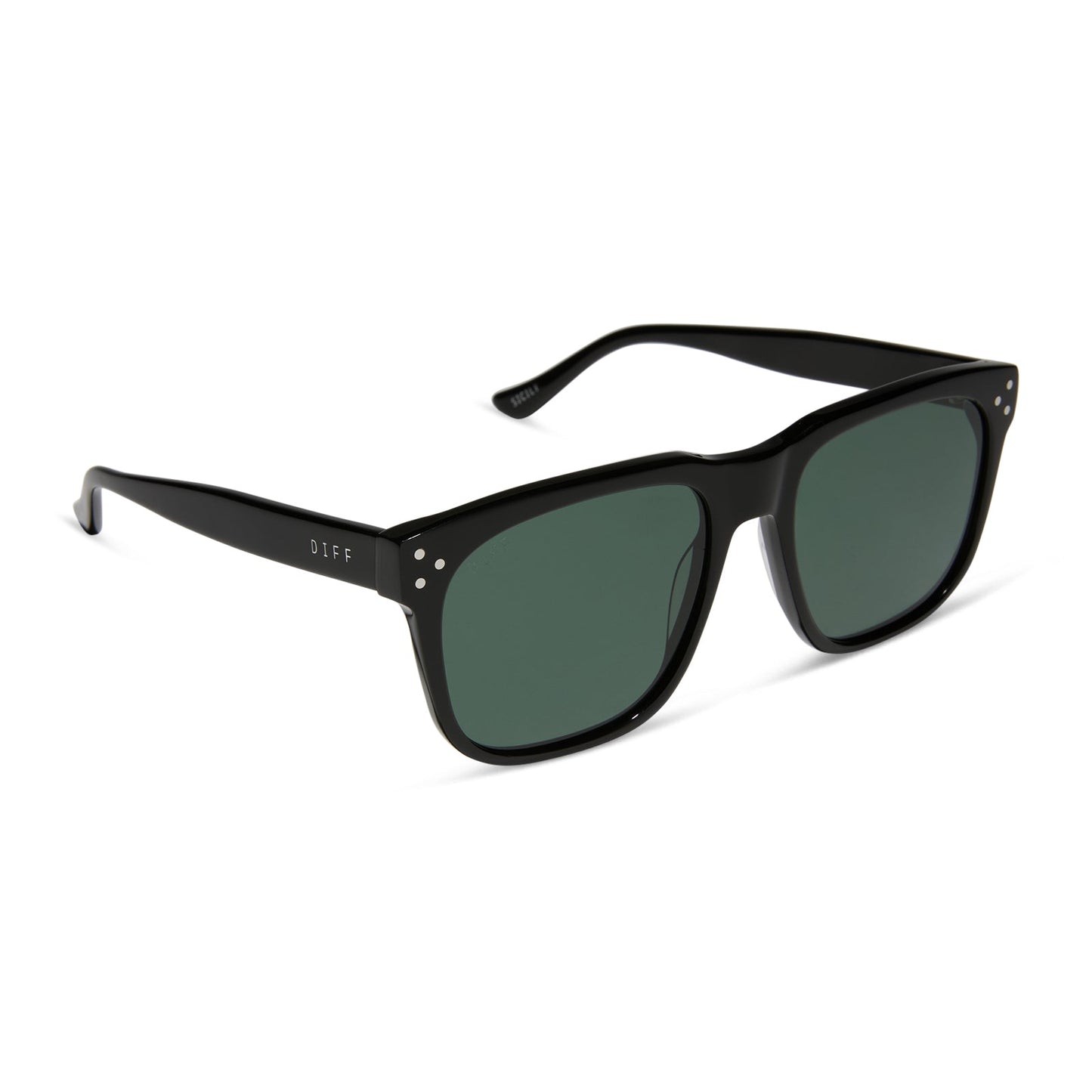 jessie james decker x diff eyewear featuring the sicily square sunglasses with a black frame and grey lenses angled view