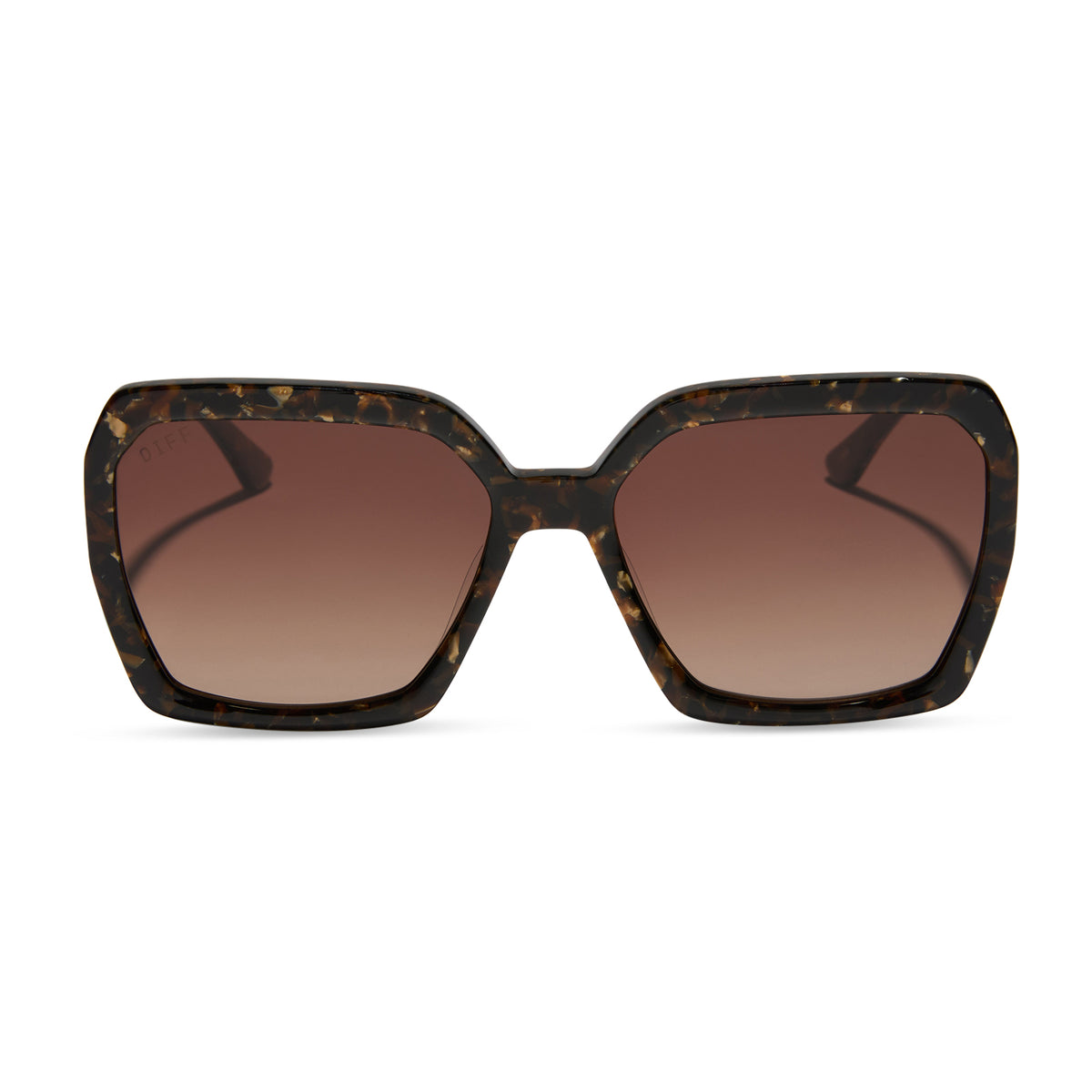diff eyewear sloane square sunglasses with a glitter tortoise frame and brown gradient polarized lenses front view