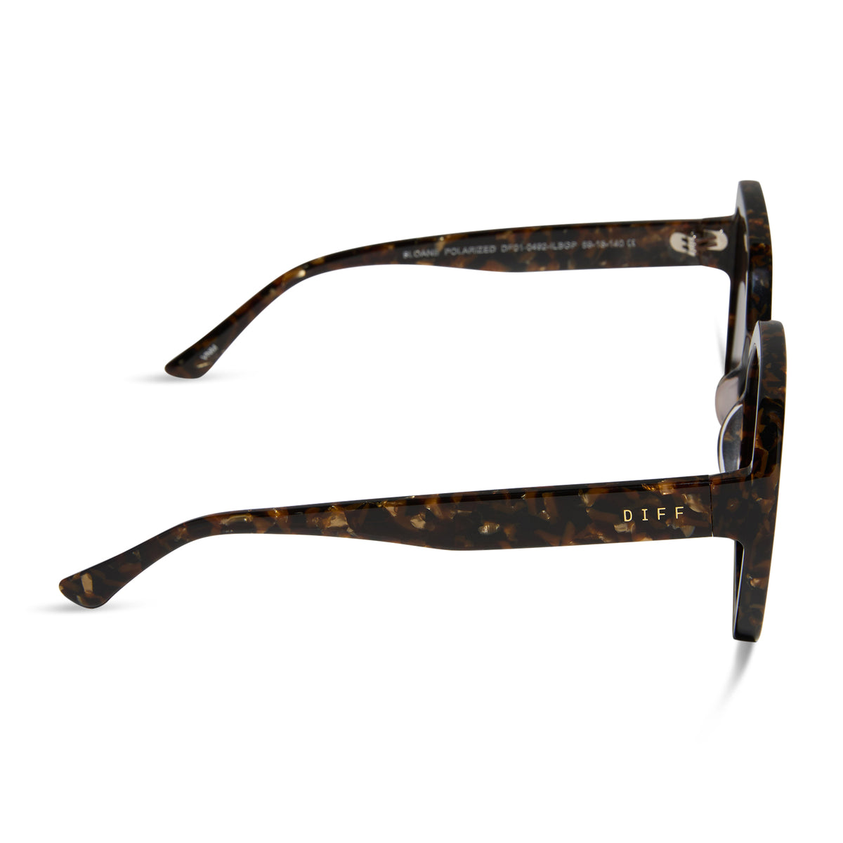 diff eyewear sloane square sunglasses with a glitter tortoise frame and brown gradient polarized lenses side view