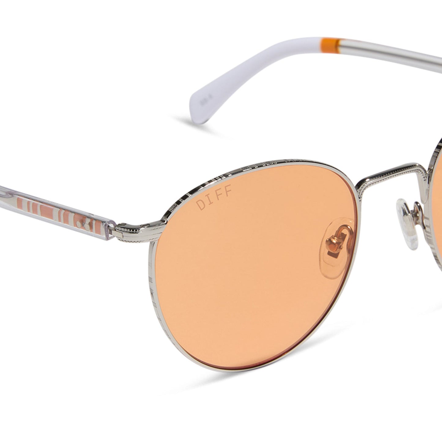 star wars x diff eyewear featuring the bb-8™ round sunglasses with a droid white with silver frame and orange lenses detailed view