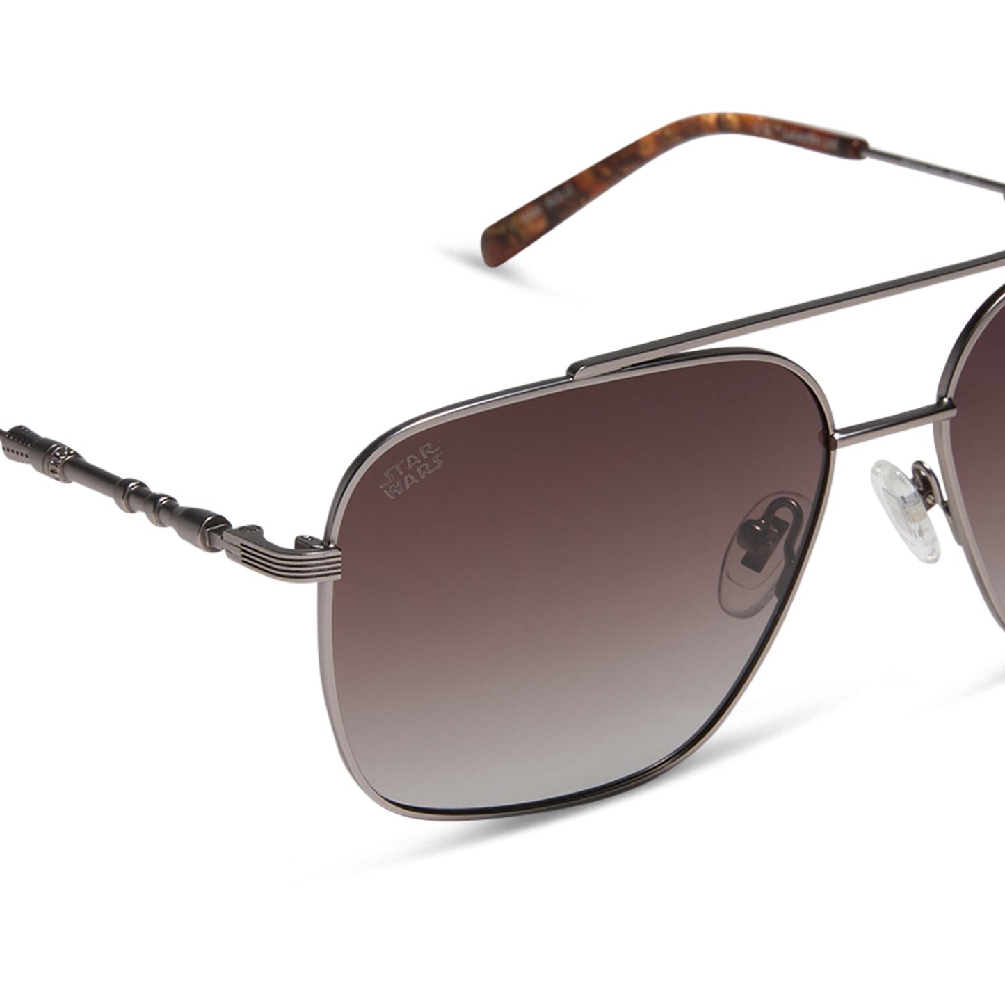 star wars x diff eyewear featuring the han solo™ 2.0 aviator sunglasses with a brushed dark grey metal frame and brown gradient polarized lenses detailed view