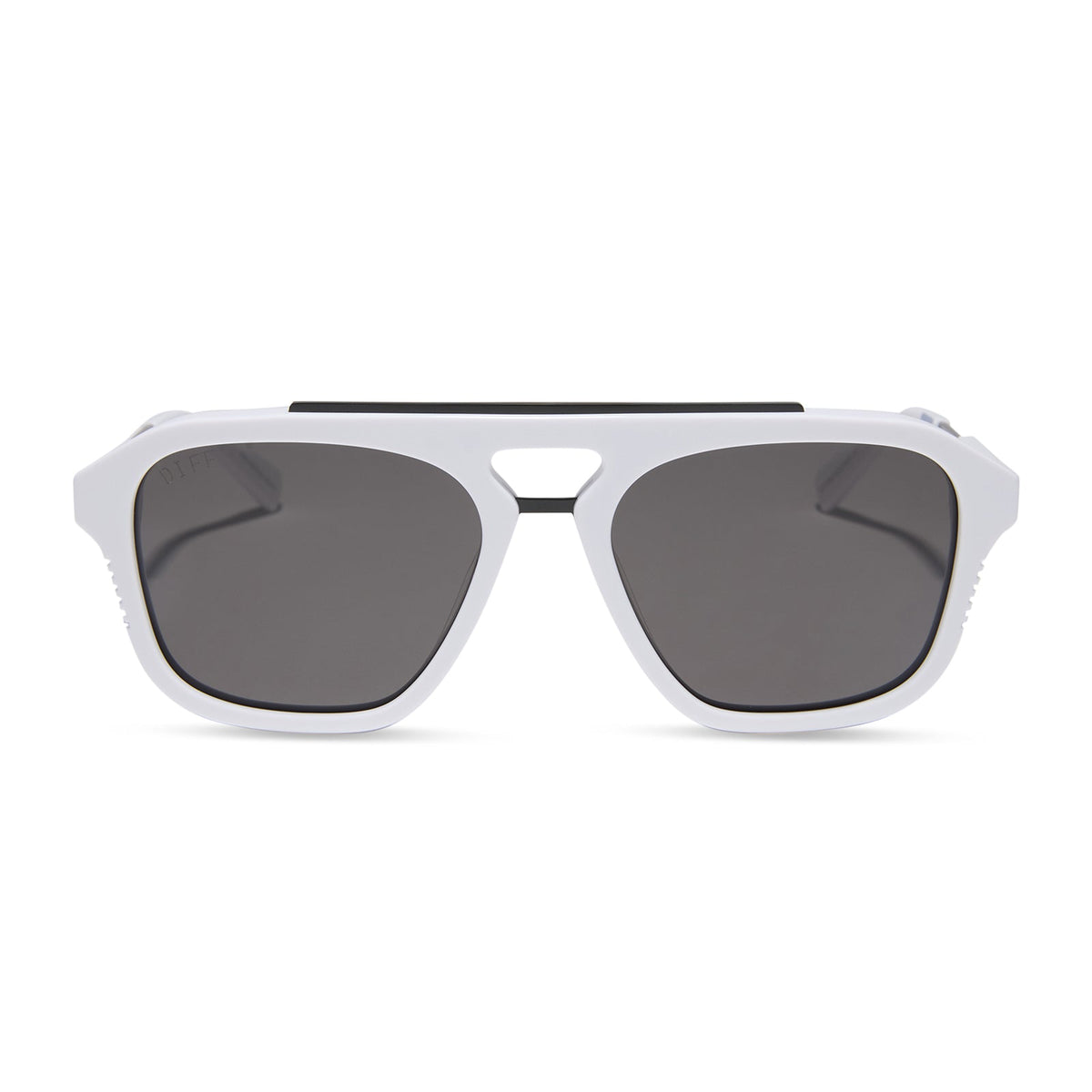 star wars x diff eyewear featuring the stormtrooper 3.0 navigator sunglasses with a white acetate frame and grey polarized lenses front view