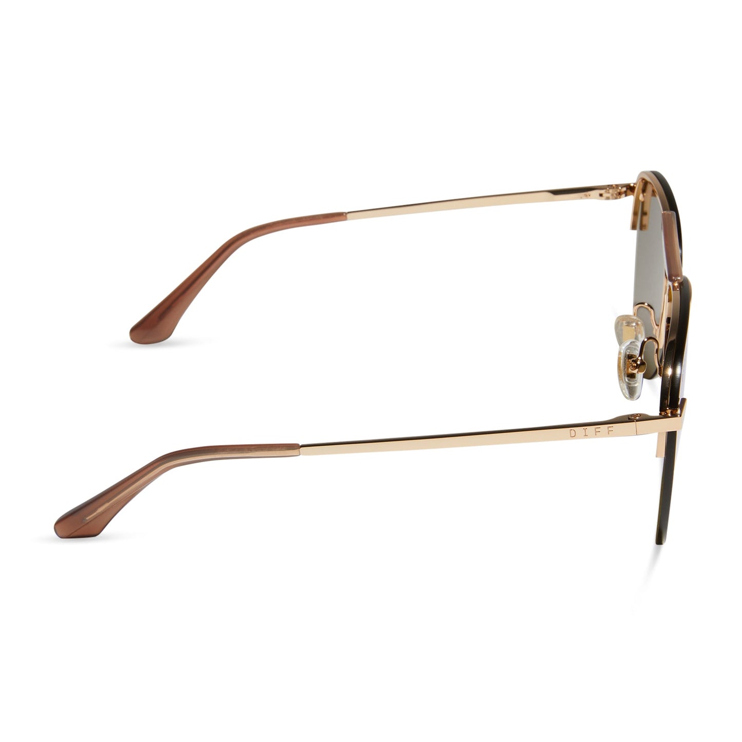 diff eyewear tahoe aviator oversized sunglasses with a gold metal frame and brilliant gold mirror lenses side view