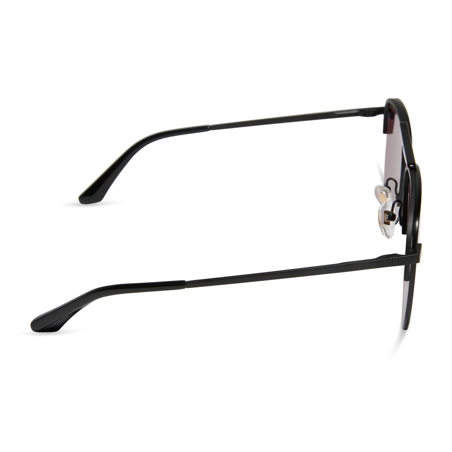 diff eyewear featuring the tahoe aviator sunglasses with a matte black + black temple tips frame and aubergine with silver flash lenses side view