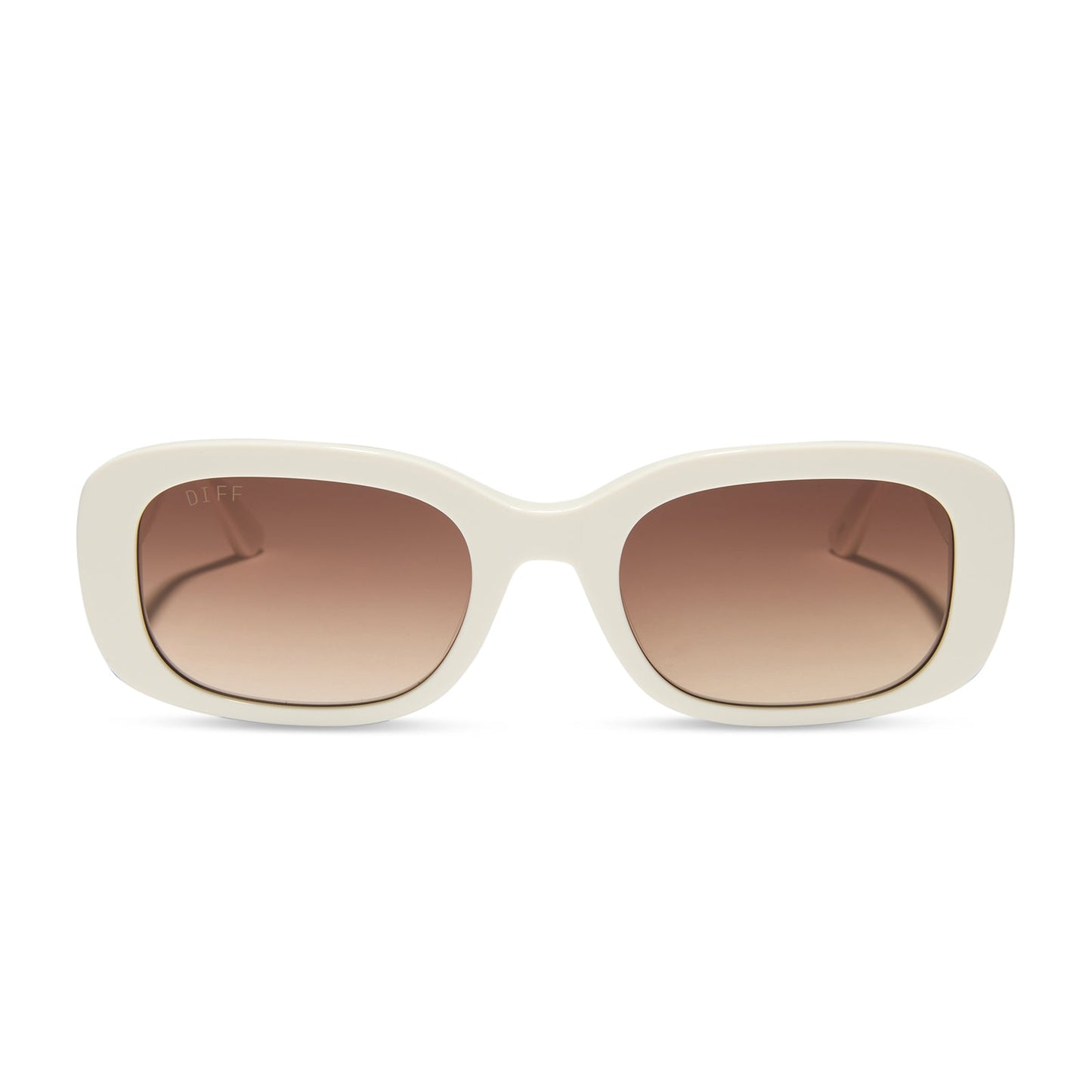 the white lotus x diff eyewear featuring the italy rectangle sunglasses with a ivory frame and brown gradient lenses front view