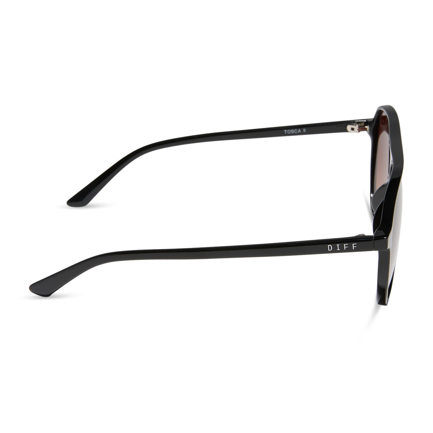 diff eyewear featuring the tosca ii aviator sunglasses with a black frame and brown gradient lenses side view