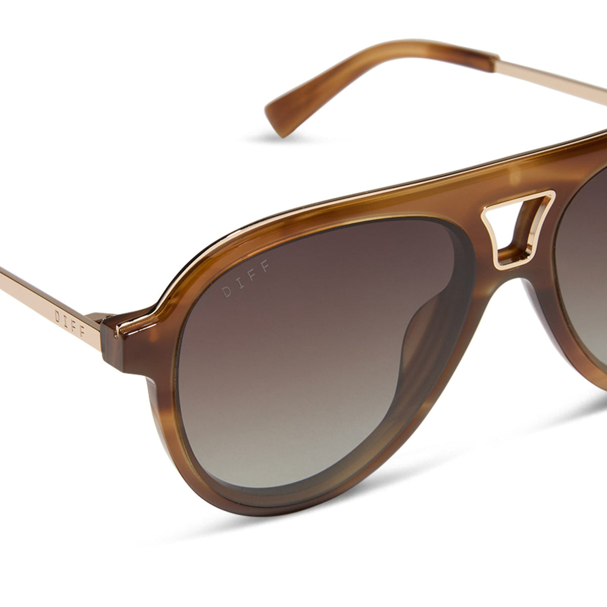diff eyewear featuring the tosca iii aviator sunglasses with a tawny brown tortoise frame and brown gradient polarized lenses detailed view