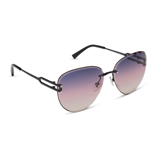 diff eyewear tosca iii aviator sunglasses with a black metal frame and twilight gradient lenses angled view