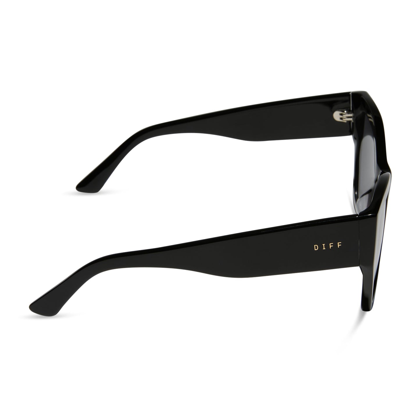 diff eyewear featuring the vivienne cateye sunglasses with a black frame and grey polarized lenses side view