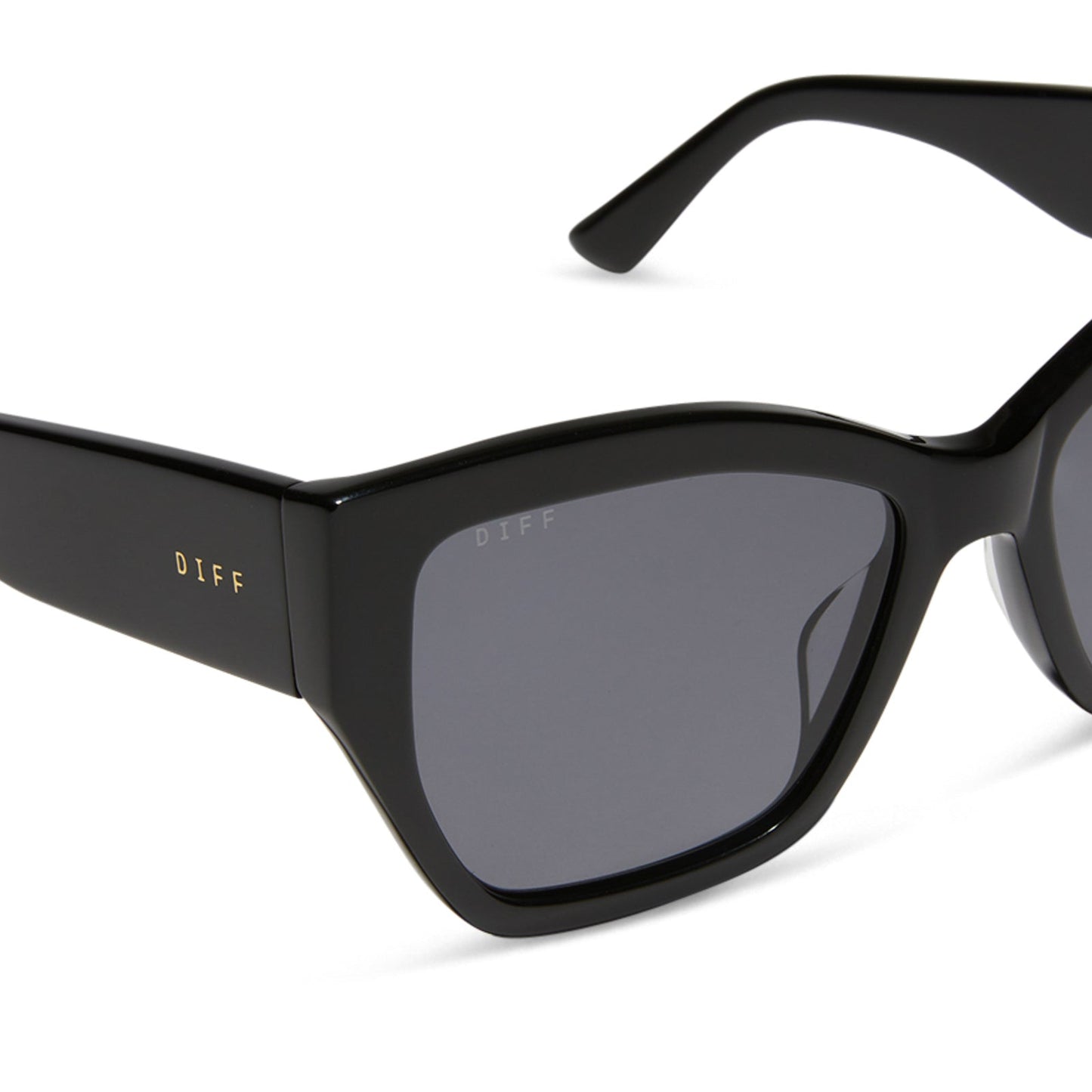 diff eyewear featuring the vivienne cateye sunglasses with a black frame and grey polarized lenses detailed view