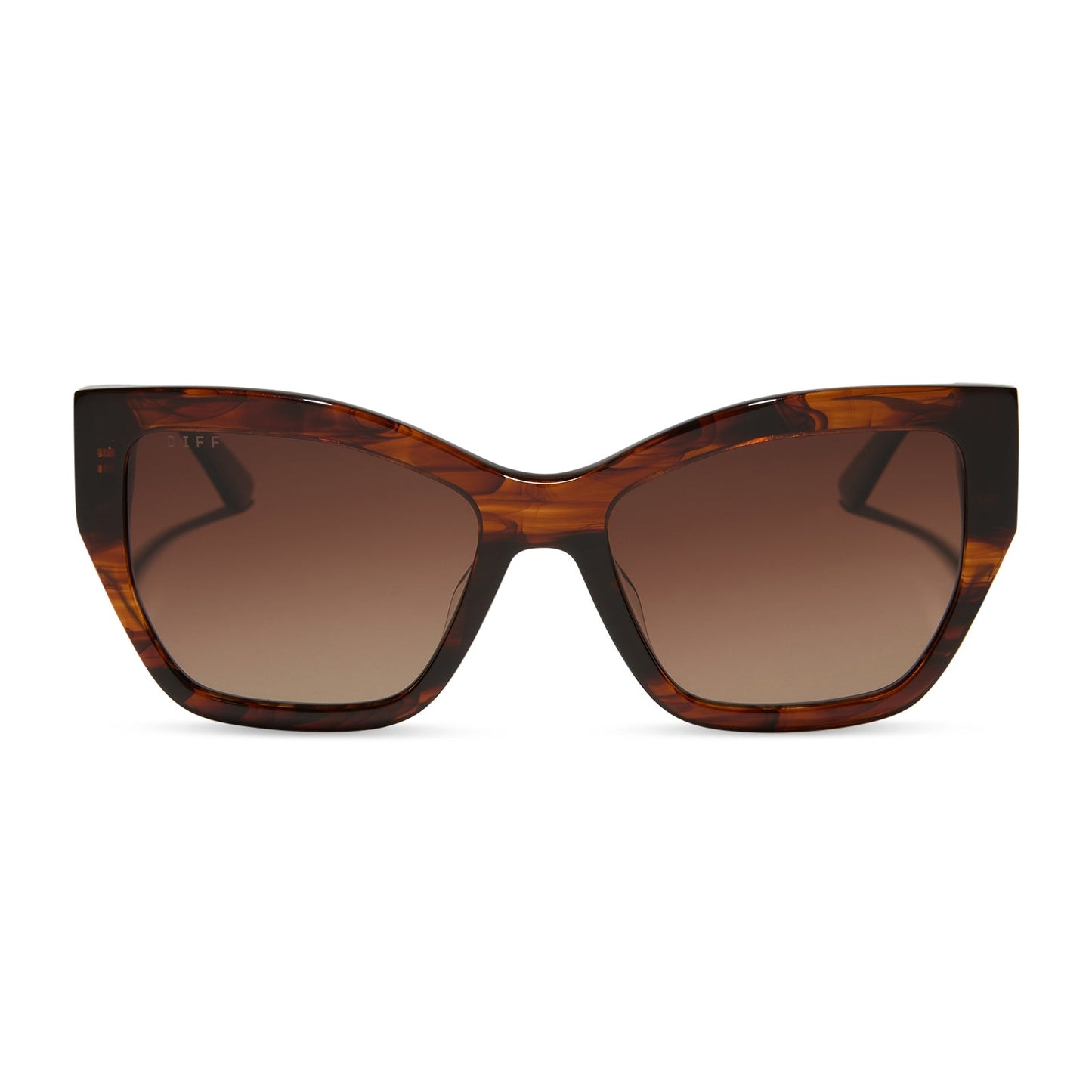 diff eyewear featuring the vivienne cateye sunglasses with a sequoia tortoise frame and brown gradient polarized lenses front view