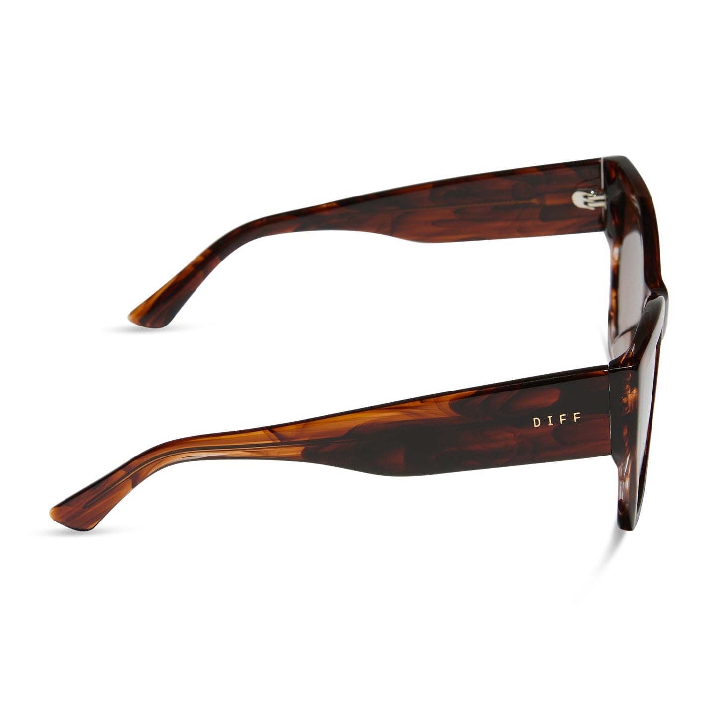 diff eyewear featuring the vivienne cateye sunglasses with a sequoia tortoise frame and brown gradient polarized lenses side view