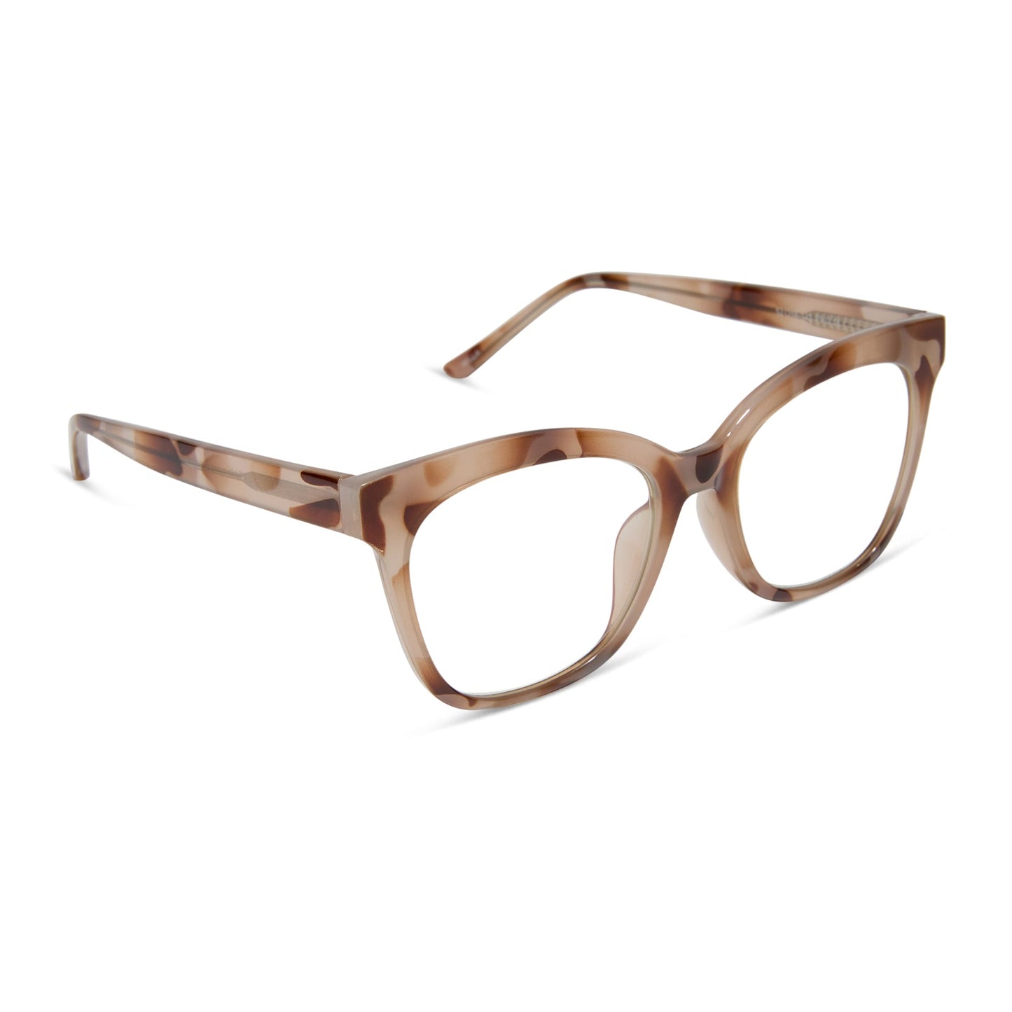 diff eyewear featuring the willa square blue light readers with a cream tortoise frame angled view