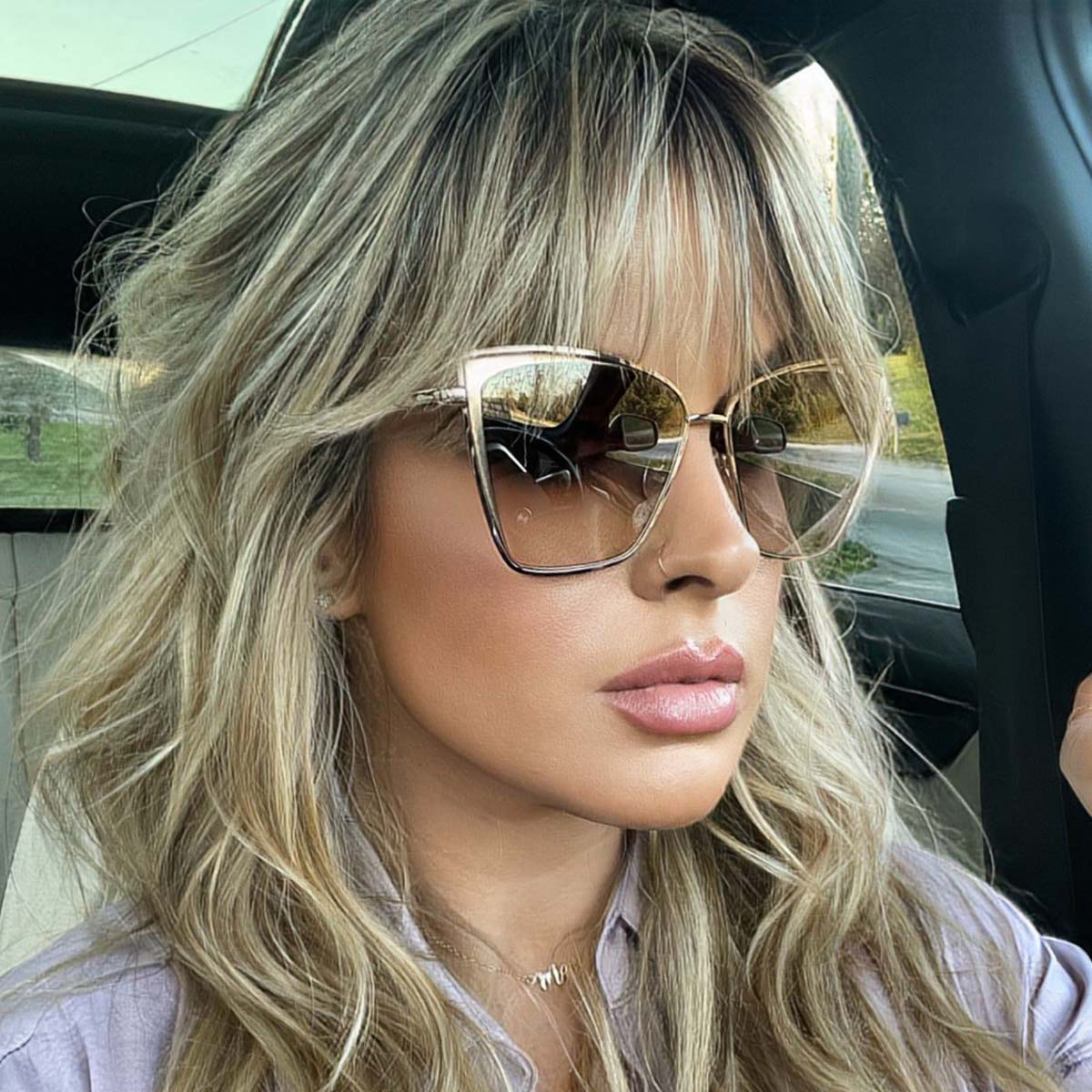 customer content - musicmellie wearing the Becky Gold and Flash Brown Gradient Womens Cat Eye Sunglasses from DIFF Eyewear