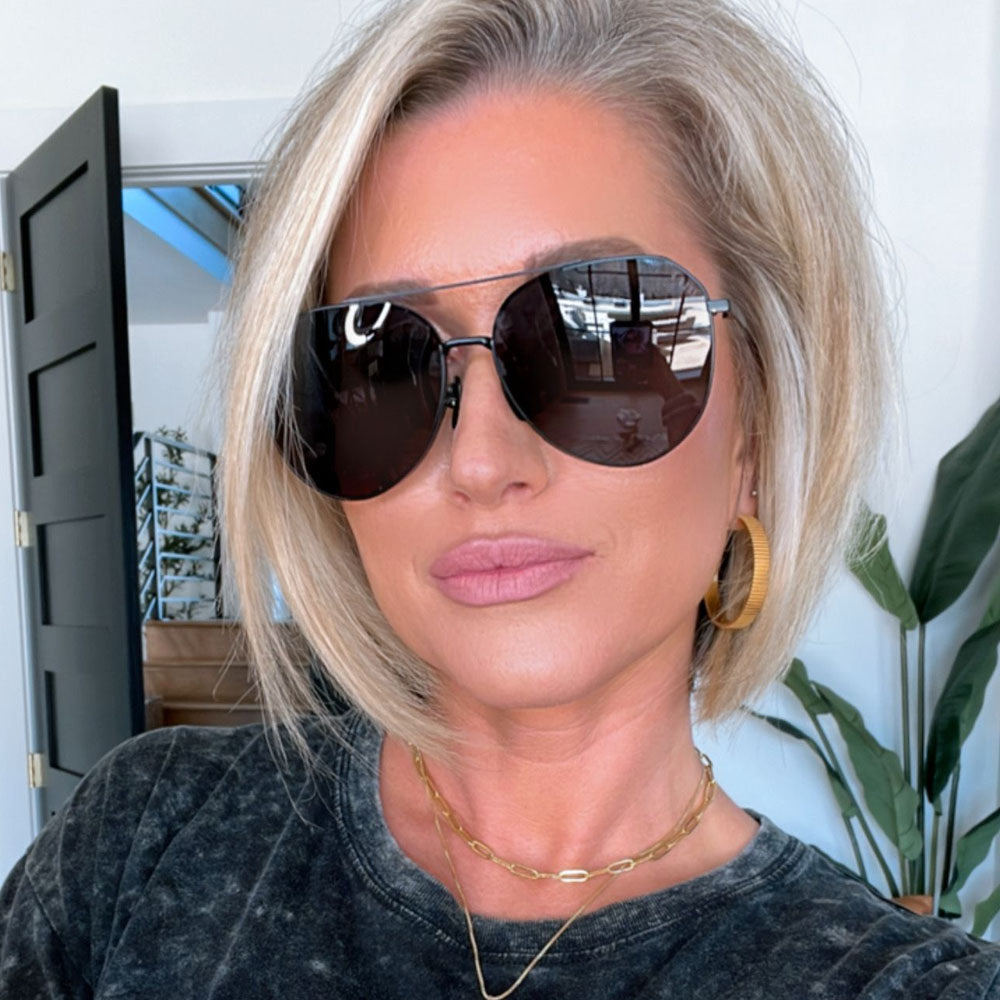 customer content - Kalee Rogers wearing the Dash Matte Black Solid Grey Polarized Womens Sunglasses from DIFF Eyewear