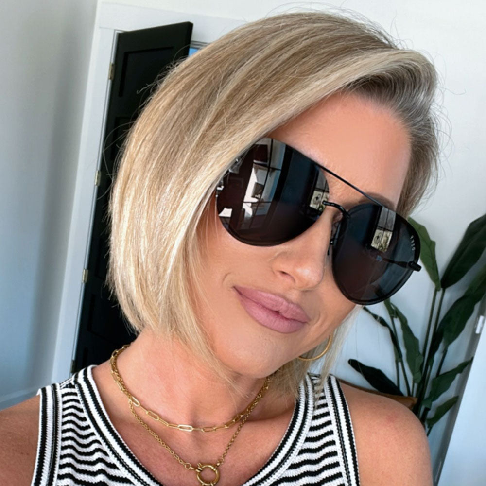 lifestyle - Kalee Rogers wearing the Lenox Black and Grey Gradient womens sunglasses from DIFF Eyewear