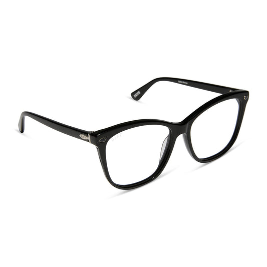 yellowstone x diff eyewear featuring the beth iii cat eye prescription glasses in black angled view