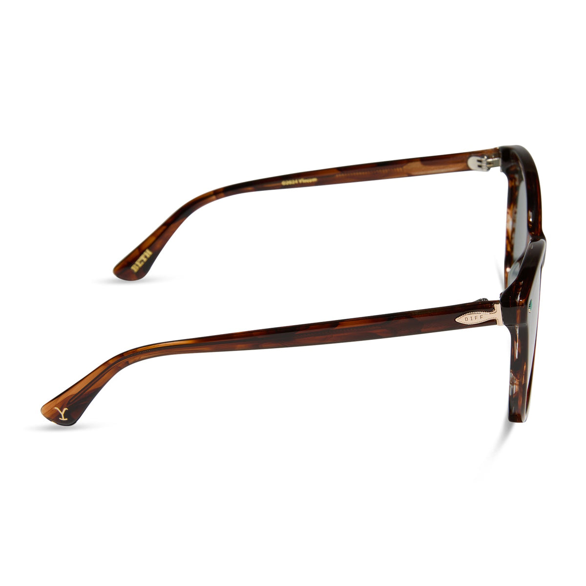 yellowstone x diff eyewear featuring the beth iii cat eye sunglasses with a sequoia tortoise frame and g15 polarized lenses side view