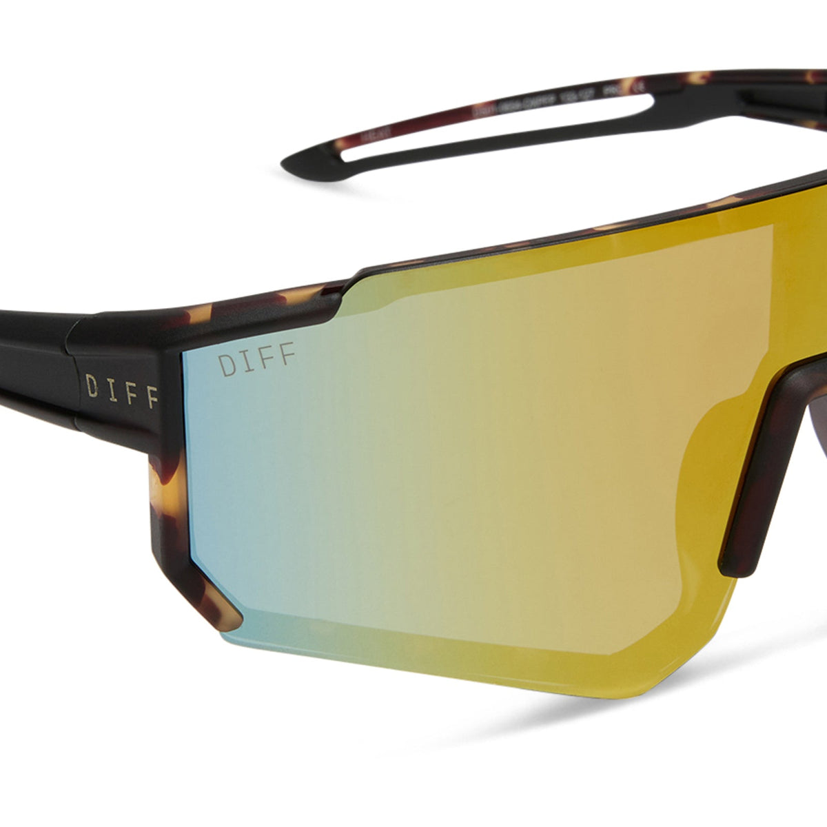 diff sport featuring the heat shield sunglasses with a sport tortoise frame and orange flash polarized lenses detailed view