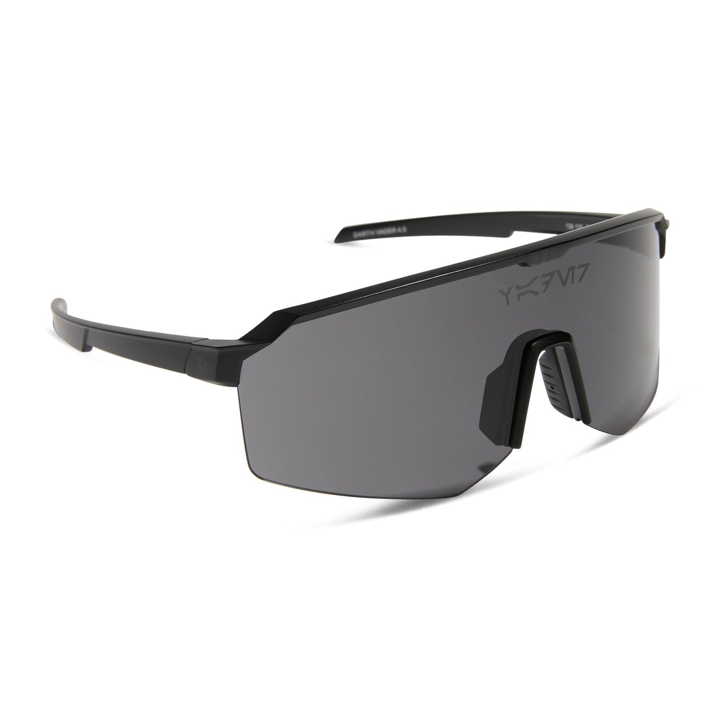 star wars™ x diff sport featuring the darth vader™ 4.0 shield sunglasses with a dark glossy black frame and black grey polarized lenses angled view