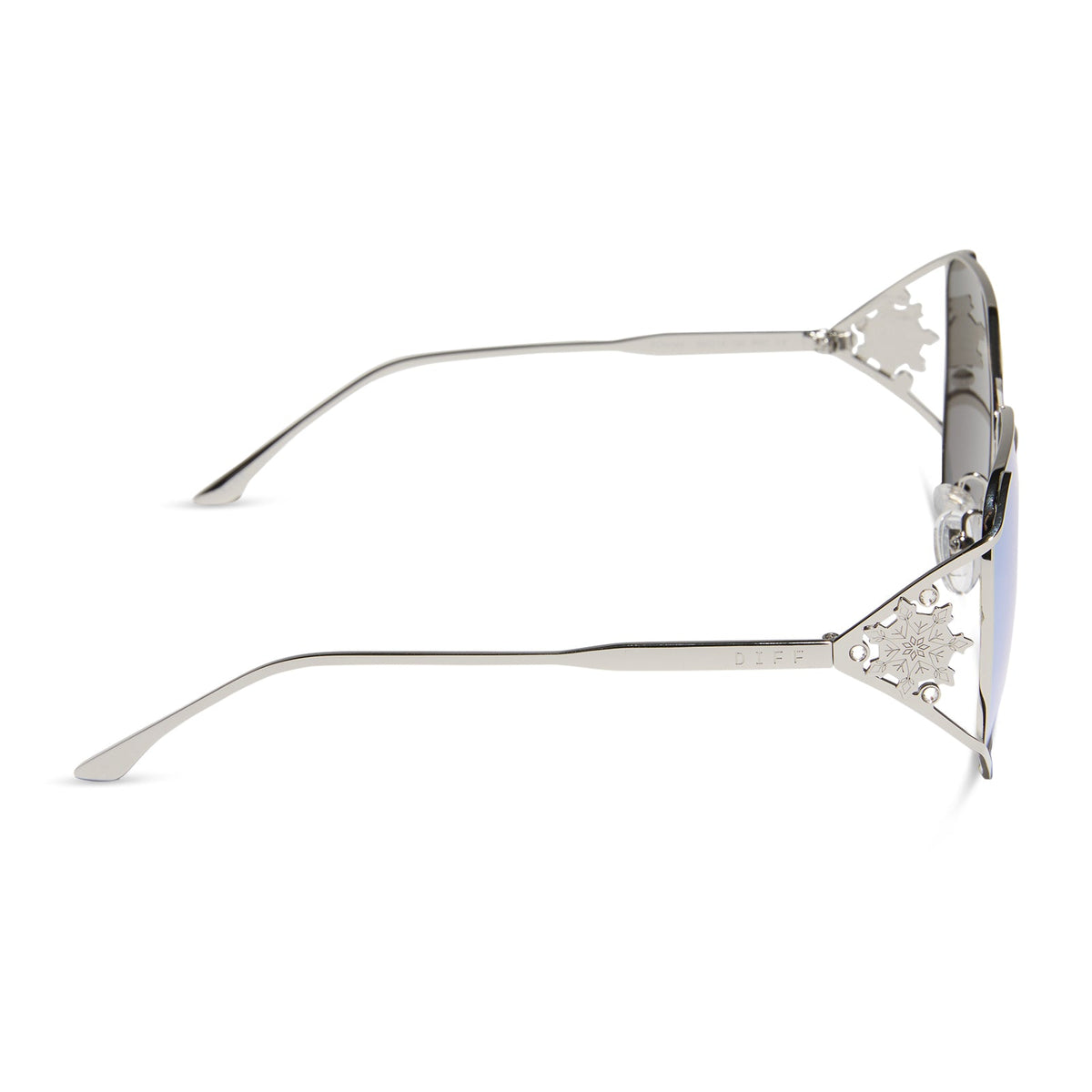 frozen x diff eyewear featuring the elsa oversized square sunglasses with a cool silver gloss metal frame and ice blue gradient lenses side view