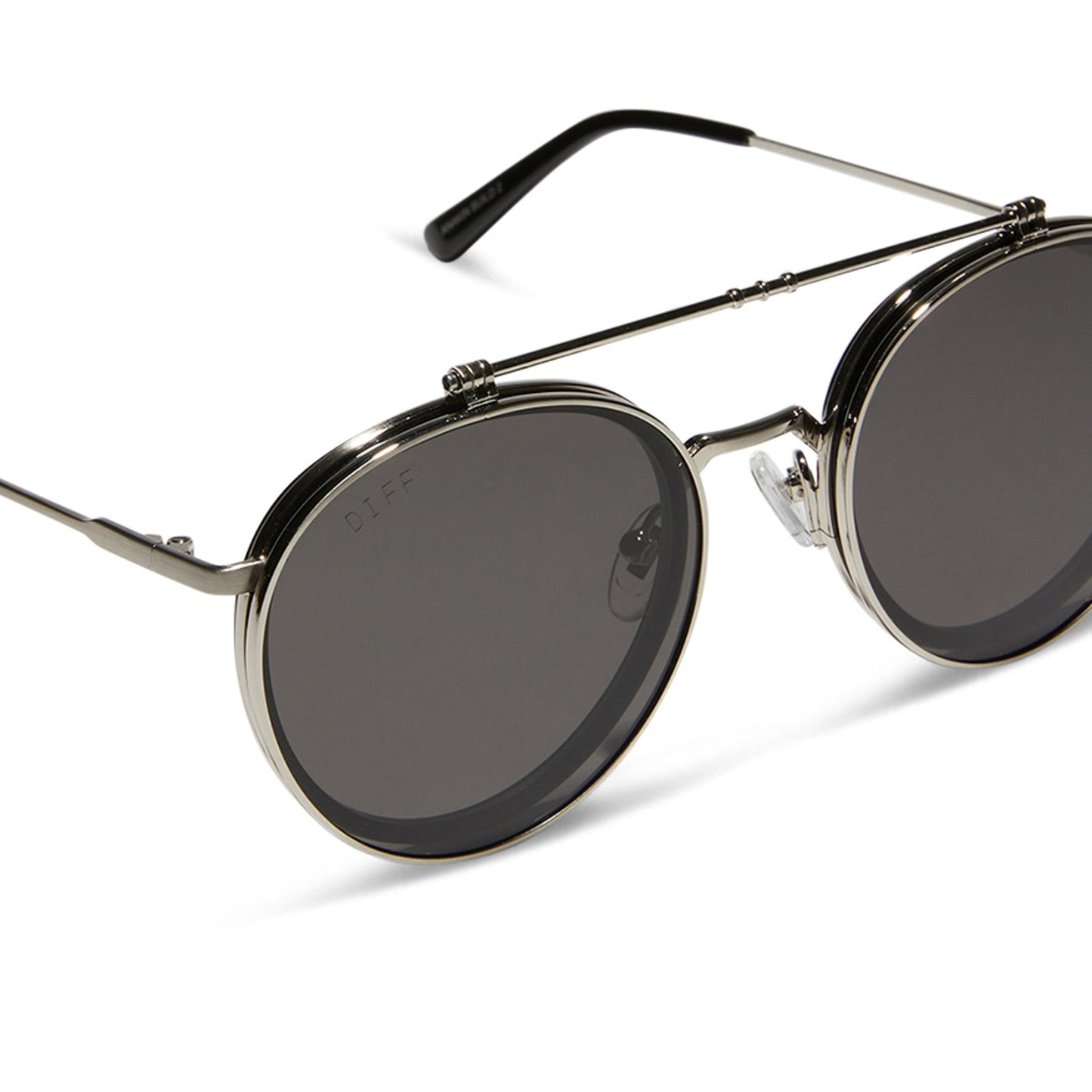 star wars x diff eyewear anakinâ„¢ï¸ podracerâ„¢ï¸ round sunglasses with a galactic brushed silver metal frame and space gray polarized lenses detailed view