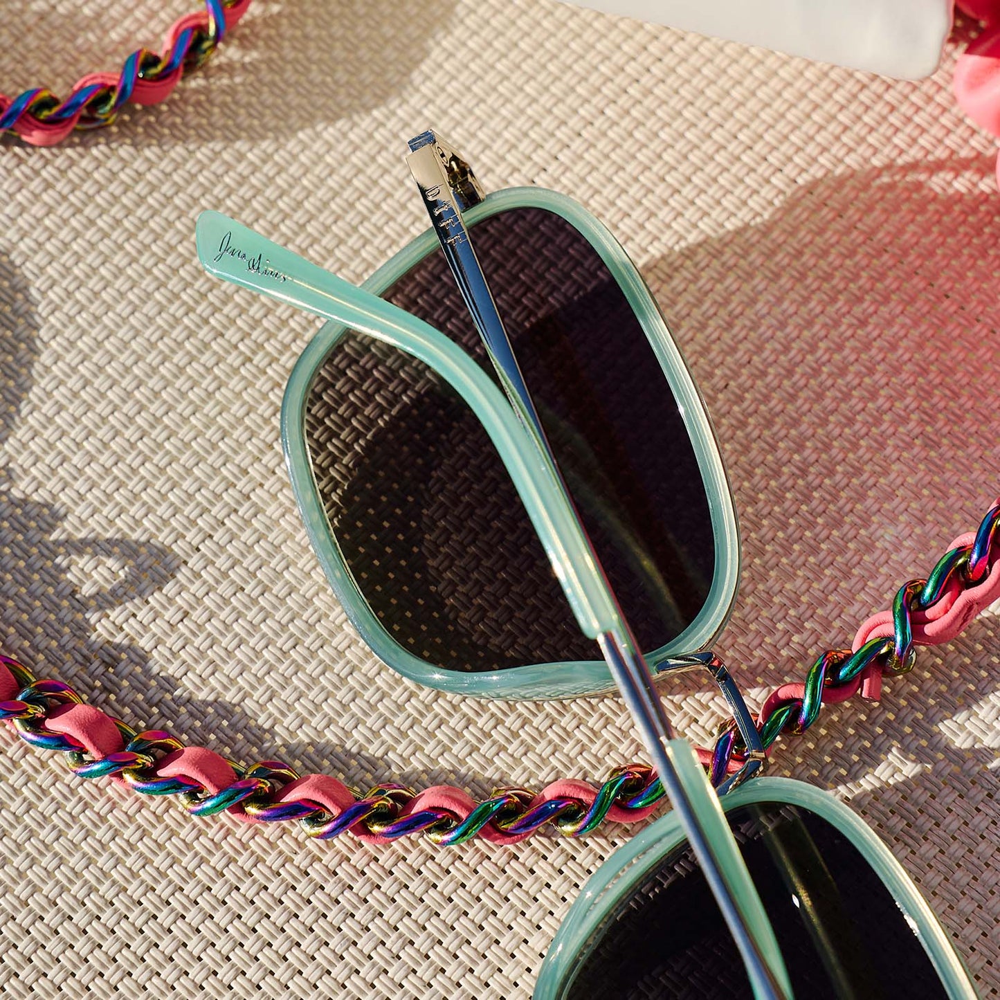 still life - jena sims x diff eyewear  hope cat eye sunglasses with a bronco blue frame and grey gradient polarized lenses detailed view 