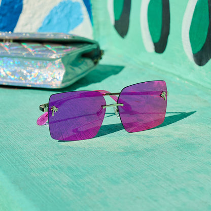 still life - jena sims x diff eyewear featuring the rookie in hot pink sunglasses