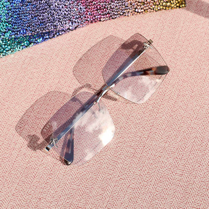still life - jena sims x diff eyewear the rookie square sunglasses with a blue color pop and silver metal frame and sheer tint lenses 