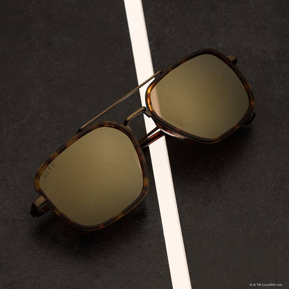 still life - star wars x diff eyewear the colonel ward navigator sunglasses with a bronze metal frame and brown flash lenses