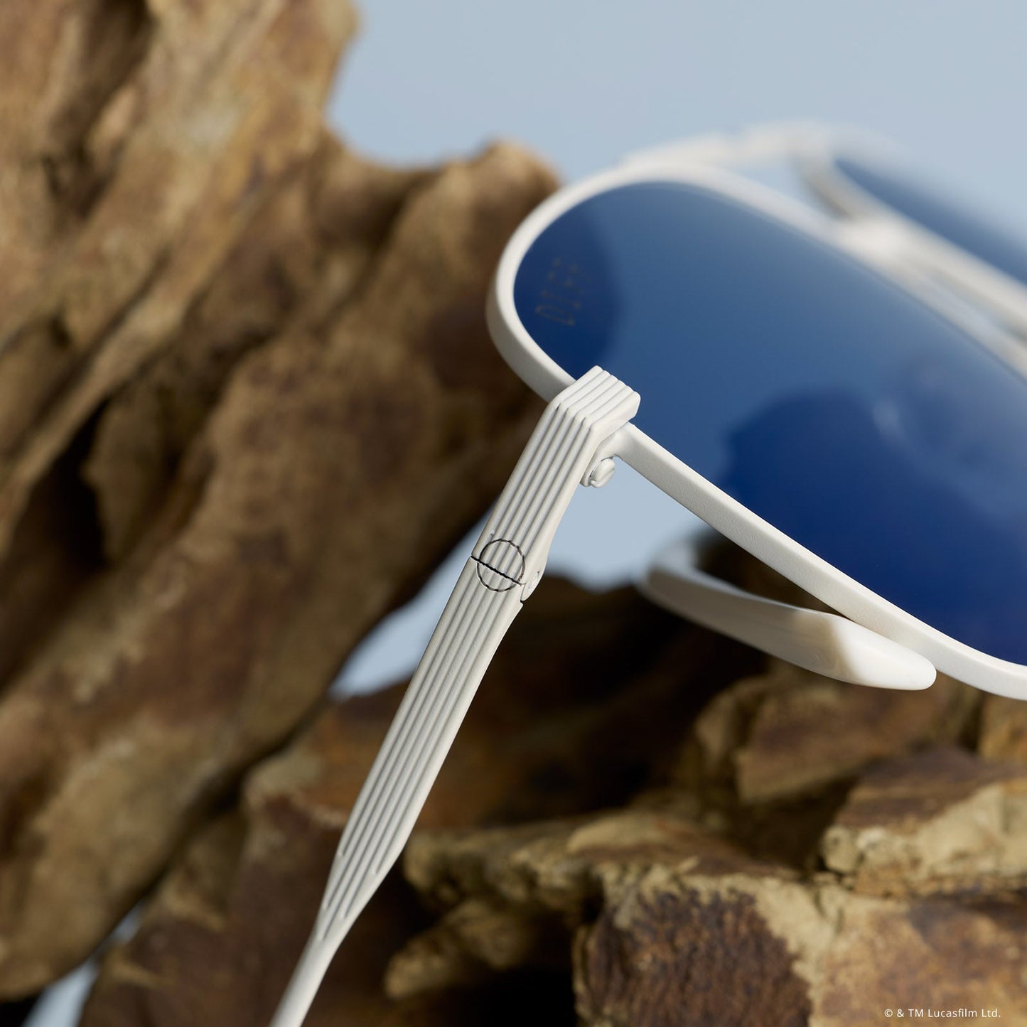 still life - star wars x diff eyewear featuring the blue squadron rebel pilot navigator sunglasses detailed view of temple