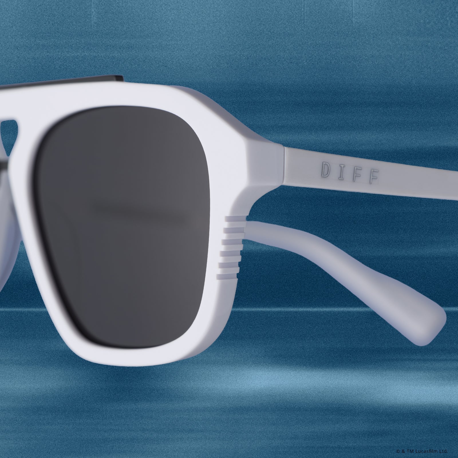 still life - star wars x diff eyewear the stormtrooper 3.0 navigator sunglasses with a white acetate frame and grey polarized lenses detailed view