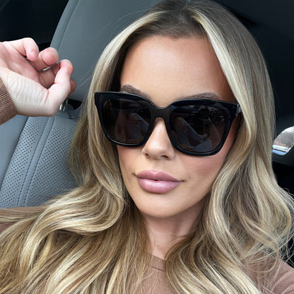 customer content - Heather Kuntz wearing the Bella Black and Grey womens oversized square sunglasses from DIFF Eyewear