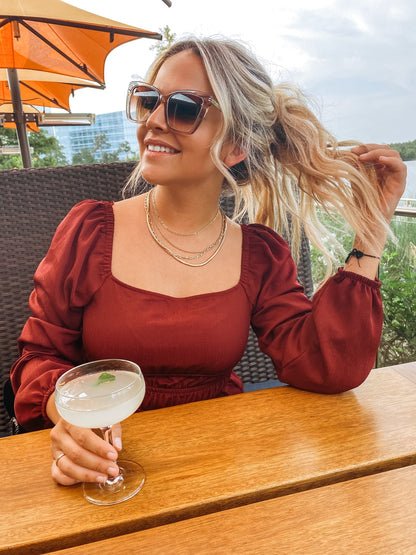 Customer Content - kayla wearing the becky iv vintage crystal and brown gradient