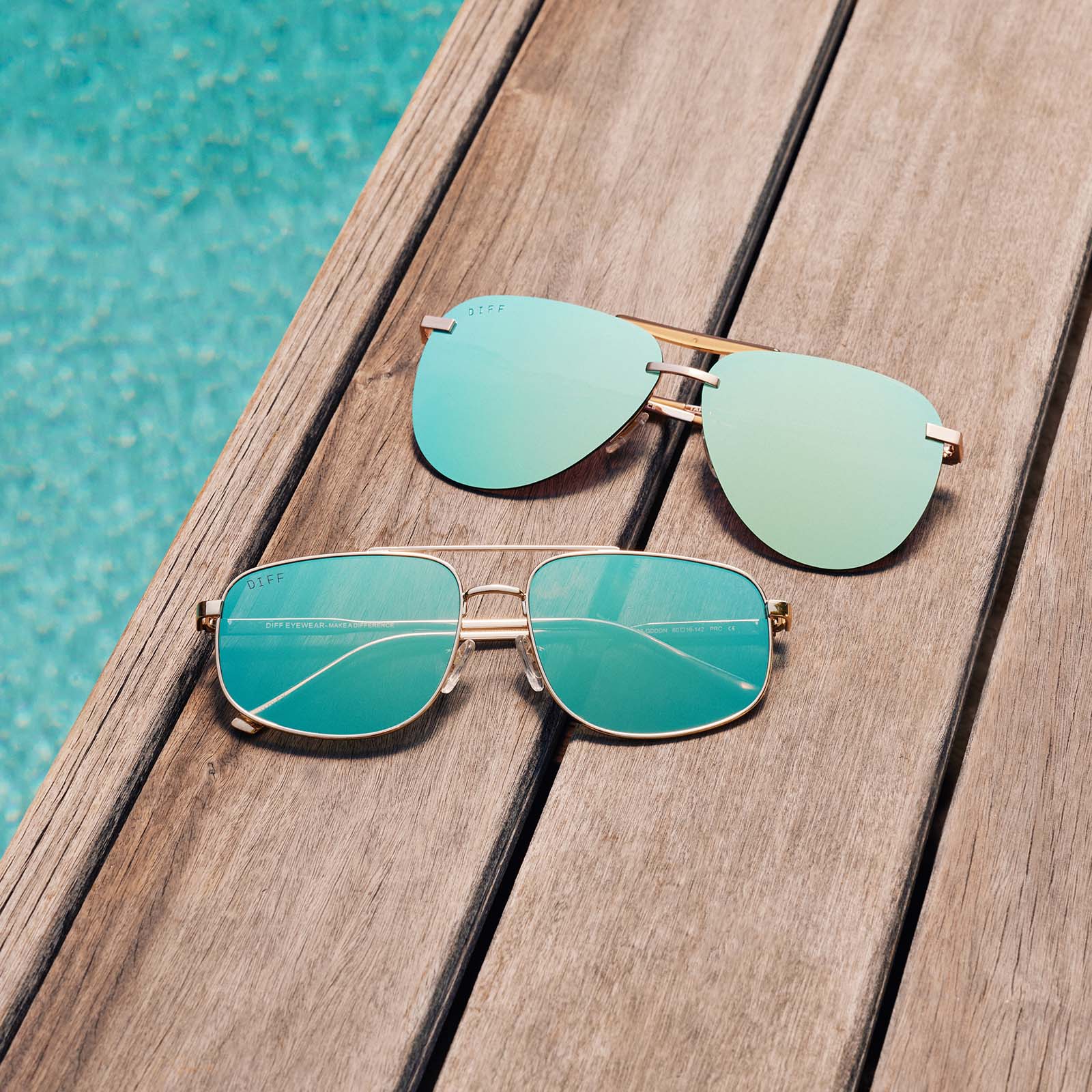 still life - diff eyewear tahoe and charley sunglasses in dew drop