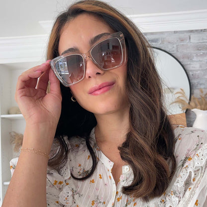 Customer Content - female wearing the becky iv vintage crystal and brown gradient