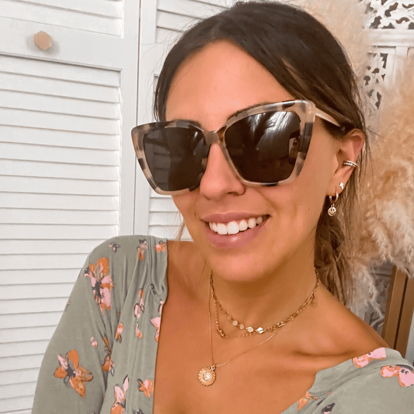 customer content - becky ii cat eye sunglasses with a cream tortoise frame and grey polarized lenses