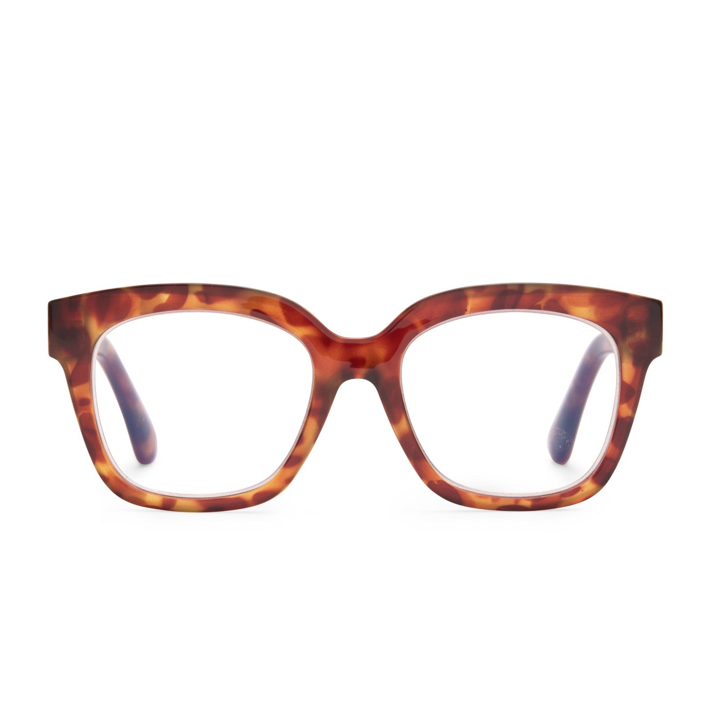 AVA - AMBER TORTOISE + BLUE LIGHT READERS front